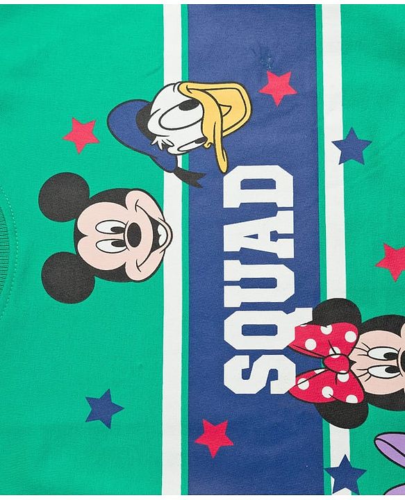 Babyhug Disney Terry Knit Drop Shoulder Full Sleeves Sweatshirts with Mickey and Friends Graphic Pack of 2 - Green & White