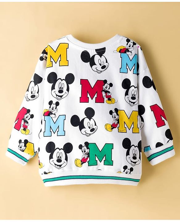 Babyhug Disney Terry Knit Drop Shoulder Full Sleeves Sweatshirts with Mickey and Friends Graphic Pack of 2 - Green & White