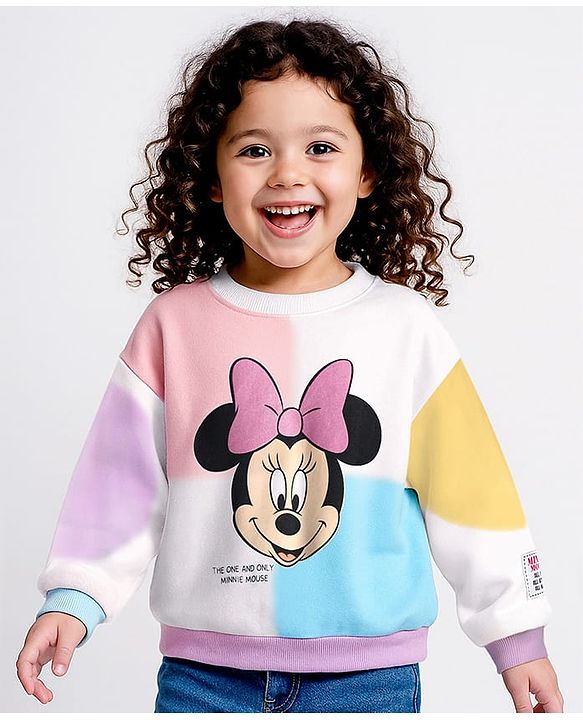 Babyhug Disney Terry Knit Full Drop Shoulder Sleeves Sweatshirt With Minnie Mouse Graphics - Multicolor