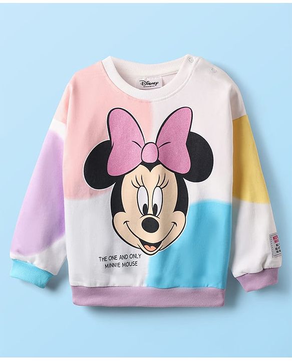 Babyhug Disney Terry Knit Full Drop Shoulder Sleeves Sweatshirt With Minnie Mouse Graphics - Multicolor