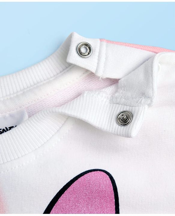 Babyhug Disney Terry Knit Full Drop Shoulder Sleeves Sweatshirt With Minnie Mouse Graphics - Multicolor