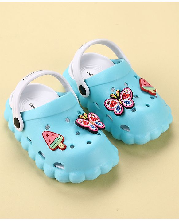 Cute Walk by Babyhug Back Strap Closure Clogs with Butterfly & Ice Cream Applique- Blue