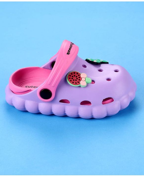 Cute Walk by Babyhug Back Strap Closure Clogs with Bow & Floral Applique - Purple