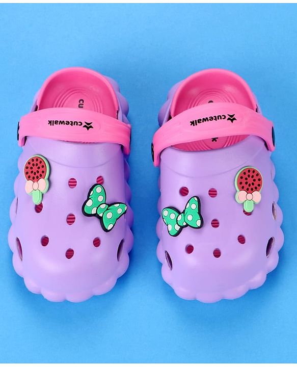 Cute Walk by Babyhug Back Strap Closure Clogs with Bow & Floral Applique - Purple