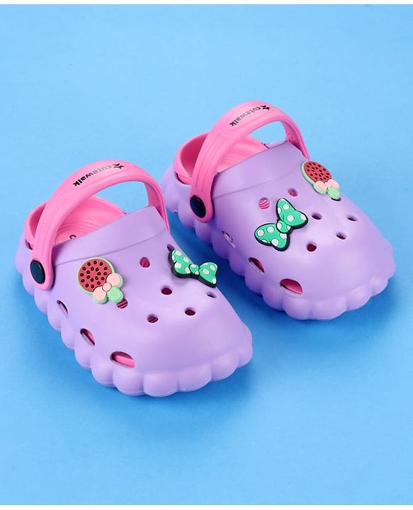 Cute Walk by Babyhug Back Strap Closure Clogs with Bow & Floral Applique - Purple