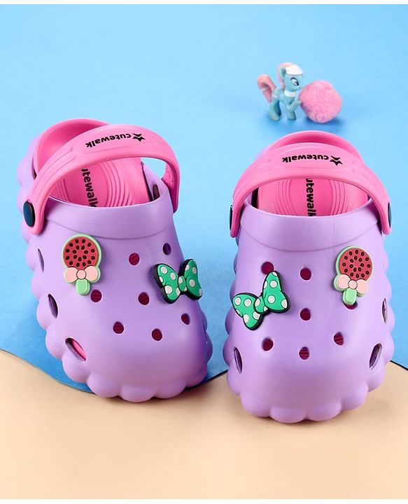 Cute Walk by Babyhug Back Strap Closure Clogs with Bow & Floral Applique - Purple