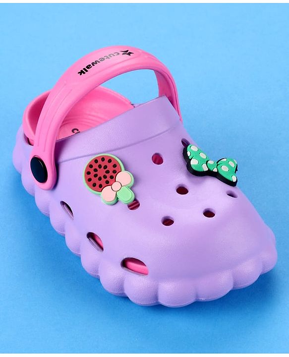 Cute Walk by Babyhug Back Strap Closure Clogs with Bow & Floral Applique - Purple