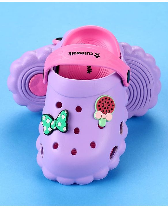 Cute Walk by Babyhug Back Strap Closure Clogs with Bow & Floral Applique - Purple