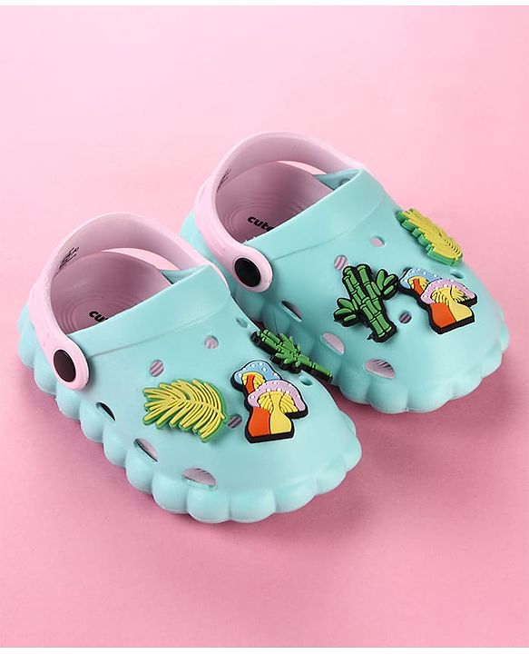 Cute Walk by Babyhug Clogs with Leaves Applique & Back Strap - Mint