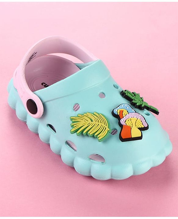Cute Walk by Babyhug Clogs with Leaves Applique & Back Strap - Mint