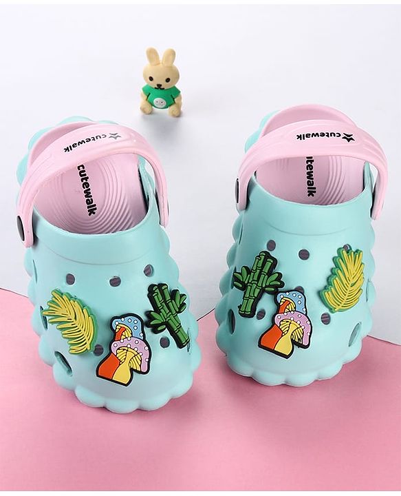 Cute Walk by Babyhug Clogs with Leaves Applique & Back Strap - Mint