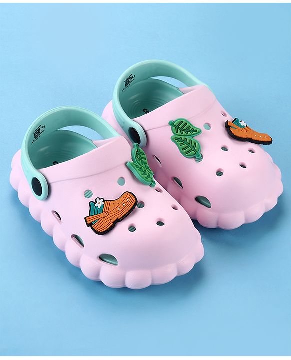 Cute Walk by Babyhug Back Strap Closure Clogs with Leaves  Applique - Pink