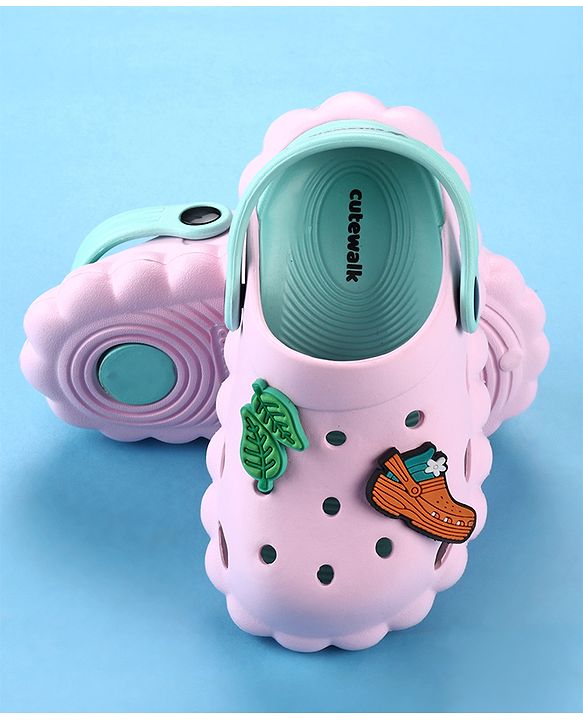 Cute Walk by Babyhug Back Strap Closure Clogs with Leaves  Applique - Pink