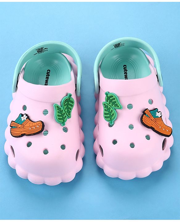 Cute Walk by Babyhug Back Strap Closure Clogs with Leaves  Applique - Pink