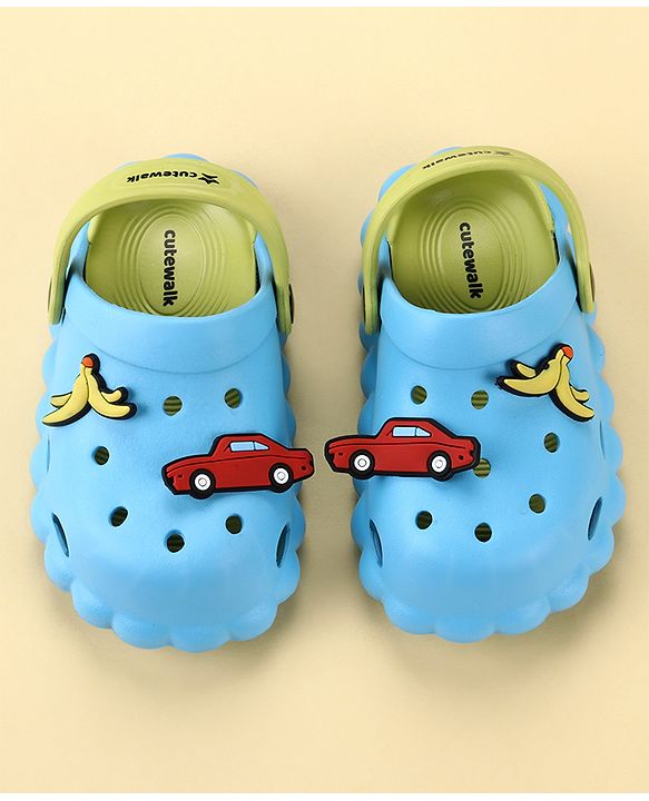Cute Walk by Babyhug Back Strap Closure Clogs with Car Applique - Blue