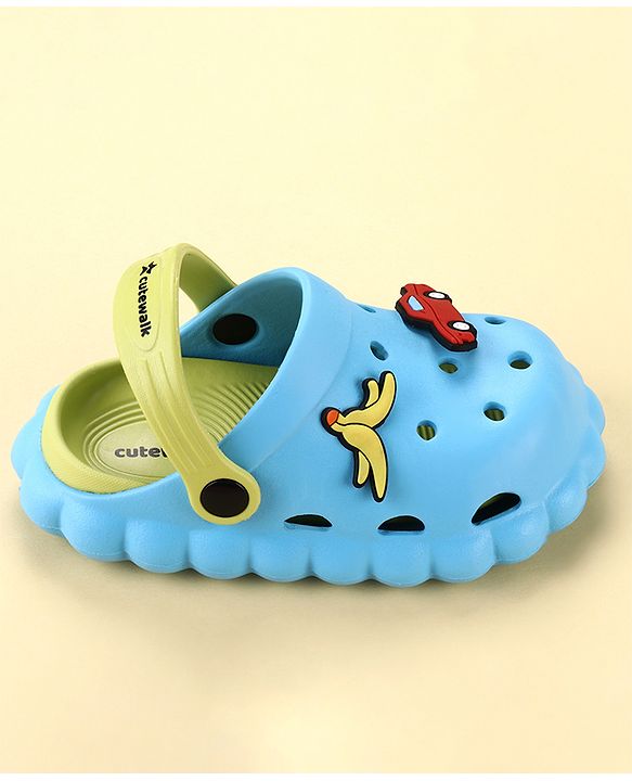 Cute Walk by Babyhug Back Strap Closure Clogs with Car Applique - Blue