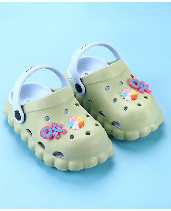 Cute Walk by Babyhug Back Strap Closure Clogs with Floral Applique - Green