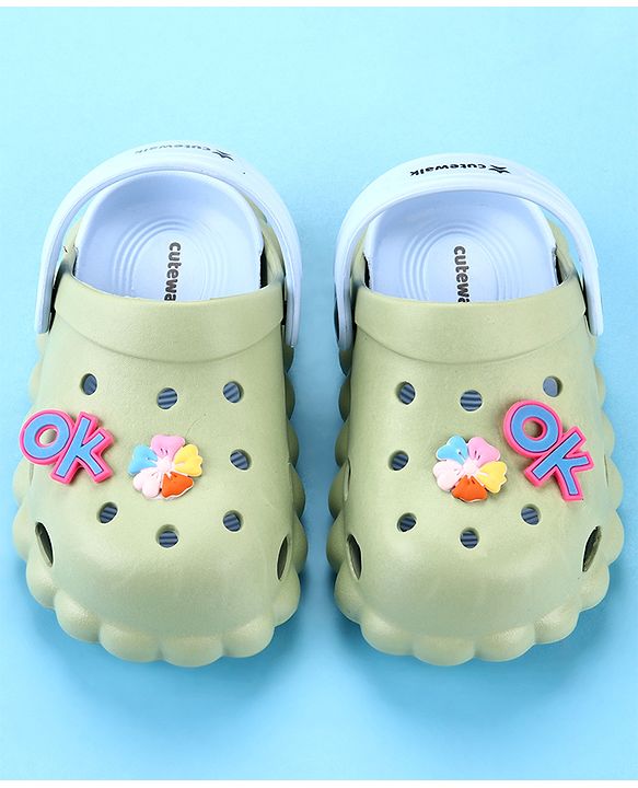 Cute Walk by Babyhug Back Strap Closure Clogs with Floral Applique - Green