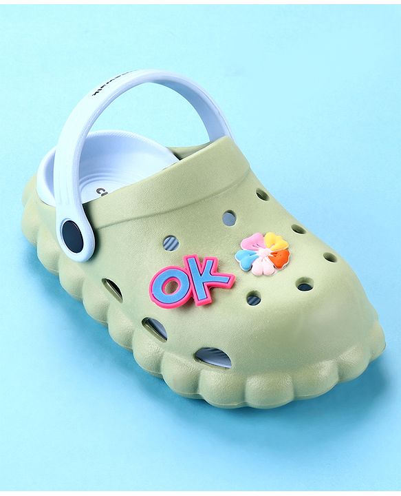 Cute Walk by Babyhug Back Strap Closure Clogs with Floral Applique - Green