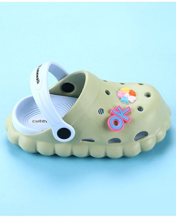 Cute Walk by Babyhug Back Strap Closure Clogs with Floral Applique - Green