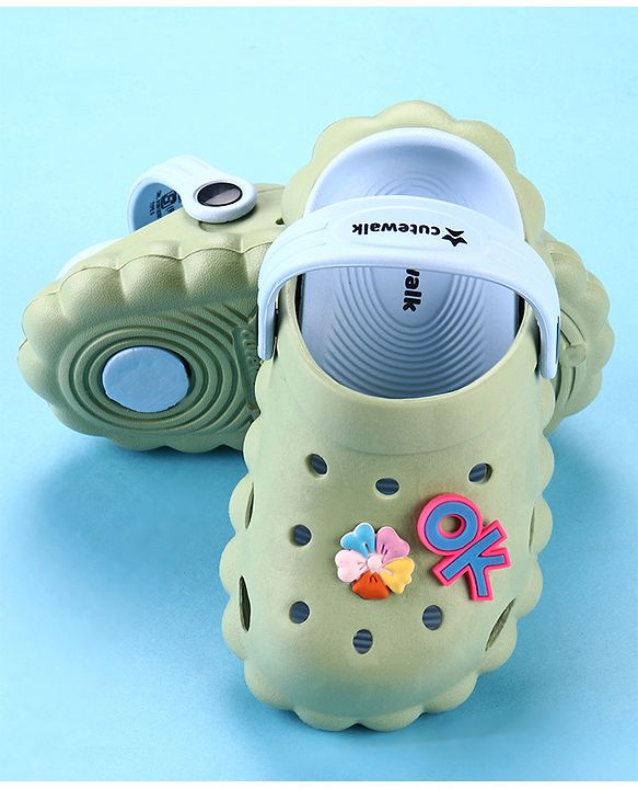 Cute Walk by Babyhug Back Strap Closure Clogs with Floral Applique - Green