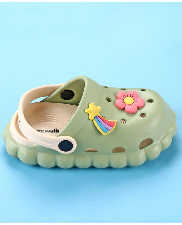 Cute Walk by Babyhug Back Strap Closure Clogs with Floral & Star Applique - Mint Green