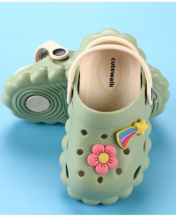 Cute Walk by Babyhug Back Strap Closure Clogs with Floral & Star Applique - Mint Green