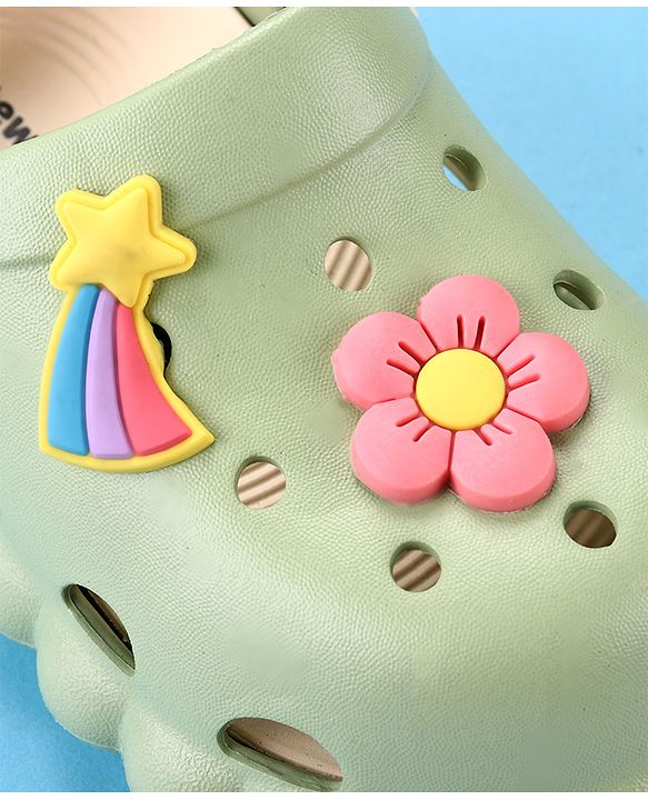 Cute Walk by Babyhug Back Strap Closure Clogs with Floral & Star Applique - Mint Green