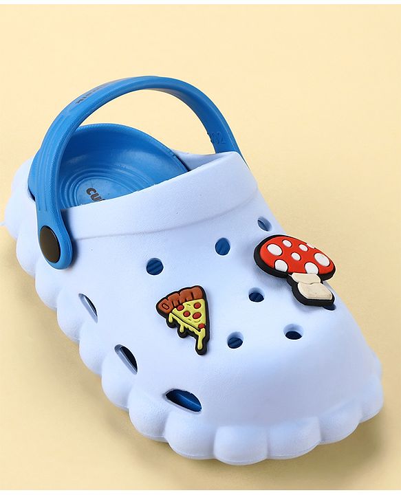 Cute Walk by Babyhug Back Strap Closure Clogs with Mushroom & Pizza Applique - Light Blue