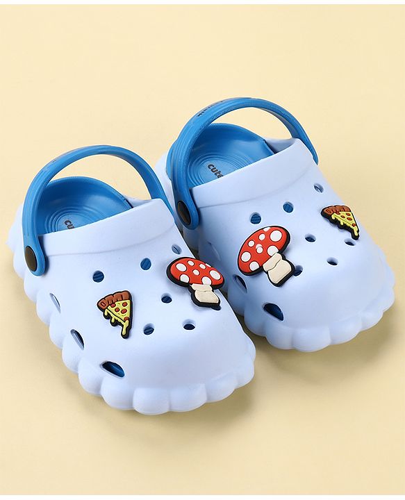 Cute Walk by Babyhug Back Strap Closure Clogs with Mushroom & Pizza Applique - Light Blue