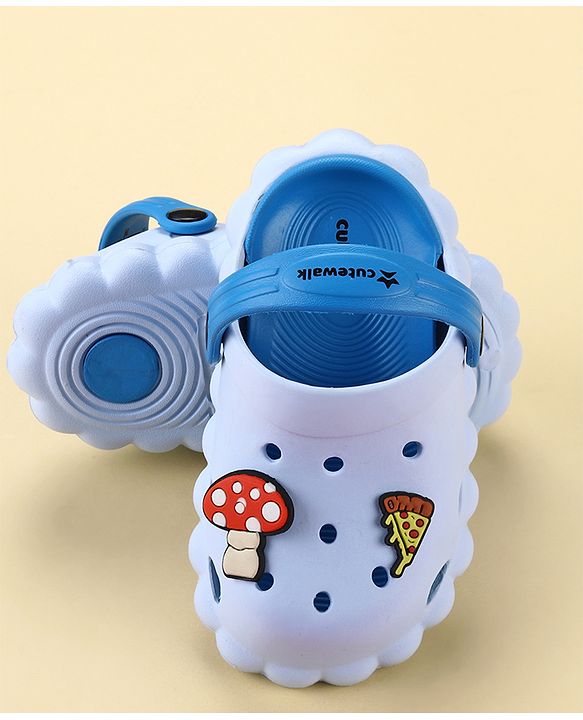 Cute Walk by Babyhug Back Strap Closure Clogs with Mushroom & Pizza Applique - Light Blue