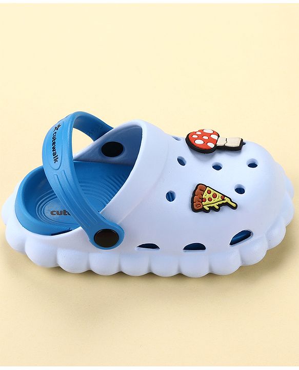 Cute Walk by Babyhug Back Strap Closure Clogs with Mushroom & Pizza Applique - Light Blue