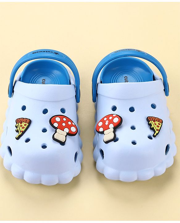 Cute Walk by Babyhug Back Strap Closure Clogs with Mushroom & Pizza Applique - Light Blue