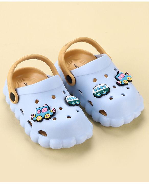 Cute Walk by Babyhug Back Strap Closure Clogs With Car Applique - Light Blue