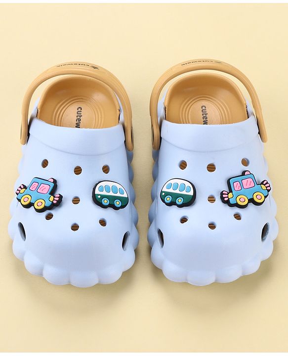 Cute Walk by Babyhug Back Strap Closure Clogs With Car Applique - Light Blue