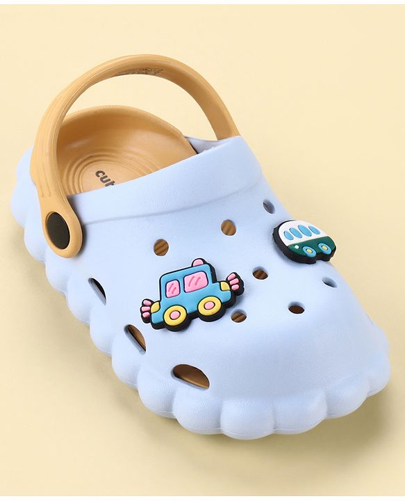 Cute Walk by Babyhug Back Strap Closure Clogs With Car Applique - Light Blue