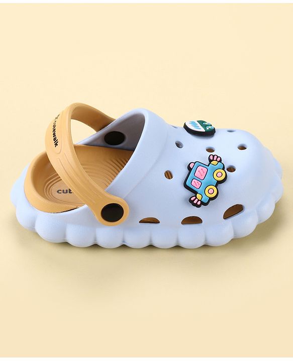 Cute Walk by Babyhug Back Strap Closure Clogs With Car Applique - Light Blue