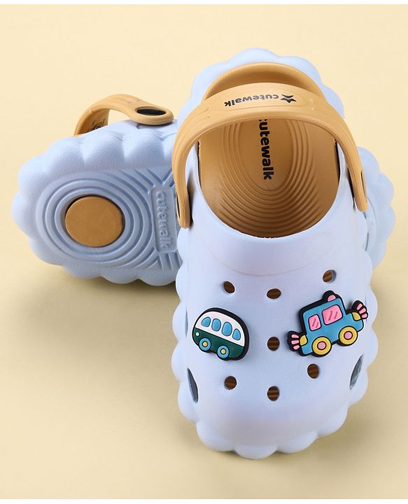 Cute Walk by Babyhug Back Strap Closure Clogs With Car Applique - Light Blue