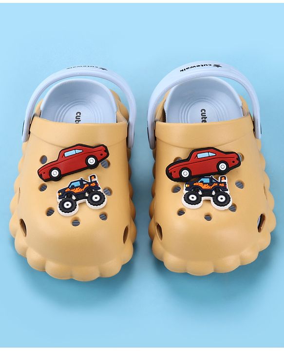 Cute Walk by Babyhug Back Strap Closure Clogs With Car Applique - Mustard