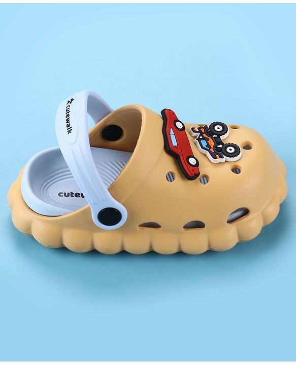 Cute Walk by Babyhug Back Strap Closure Clogs With Car Applique - Mustard