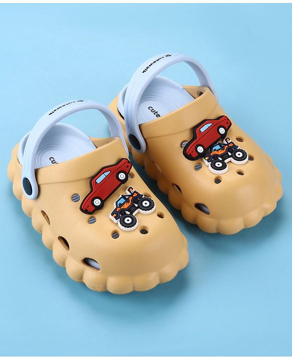 Cute Walk by Babyhug Back Strap Closure Clogs With Car Applique - Mustard