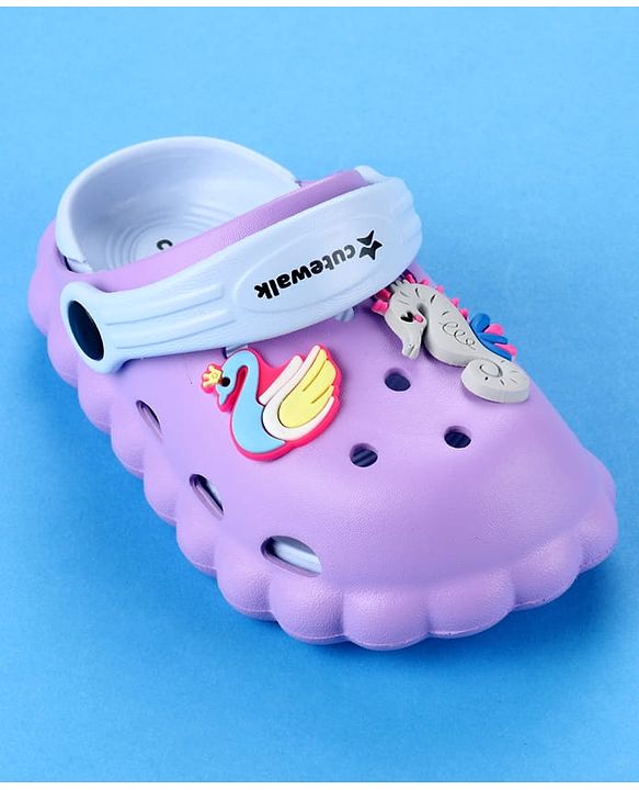 Cute Walk by Babyhug Back Strap Closure Clogs with Duck & Seahorse Applique - Purple