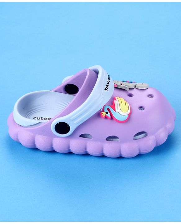 Cute Walk by Babyhug Back Strap Closure Clogs with Duck & Seahorse Applique - Purple