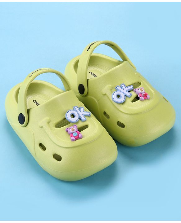 Cute Walk by Babyhug Back Strap Closure Clogs With Teddy Bear Applique - Lime Green