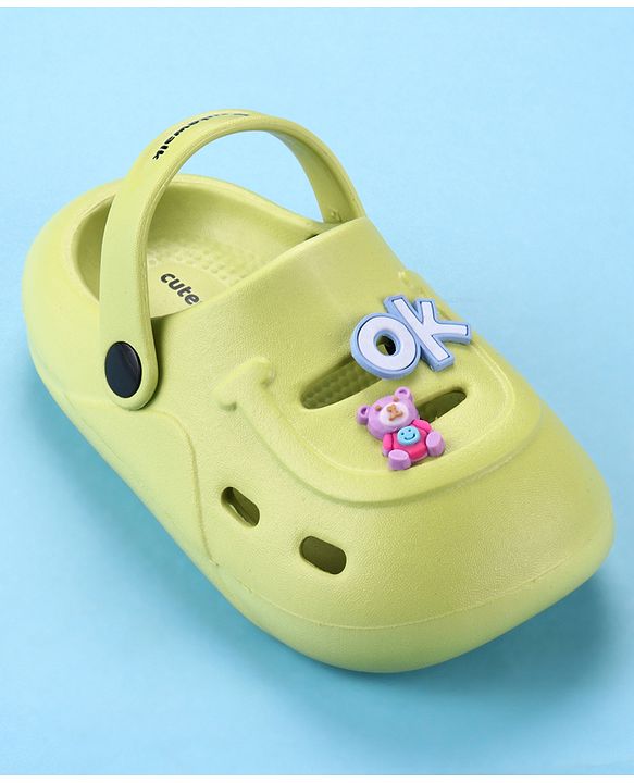 Cute Walk by Babyhug Back Strap Closure Clogs With Teddy Bear Applique - Lime Green