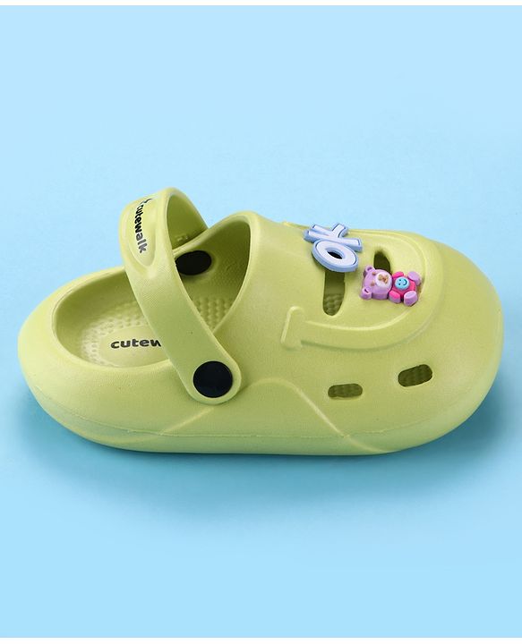 Cute Walk by Babyhug Back Strap Closure Clogs With Teddy Bear Applique - Lime Green