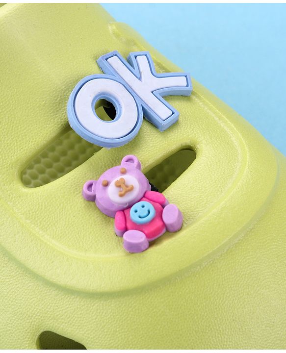 Cute Walk by Babyhug Back Strap Closure Clogs With Teddy Bear Applique - Lime Green
