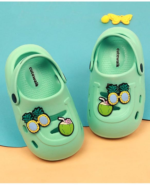 Cute Walk by Babyhug Slip On Clogs With Pineapple Applique - Mint Green