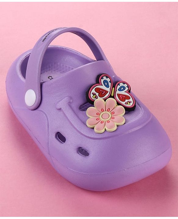 Cute Walk by Babyhug Clogs with Floral & Butterfly Applique & Back Strap - Purple