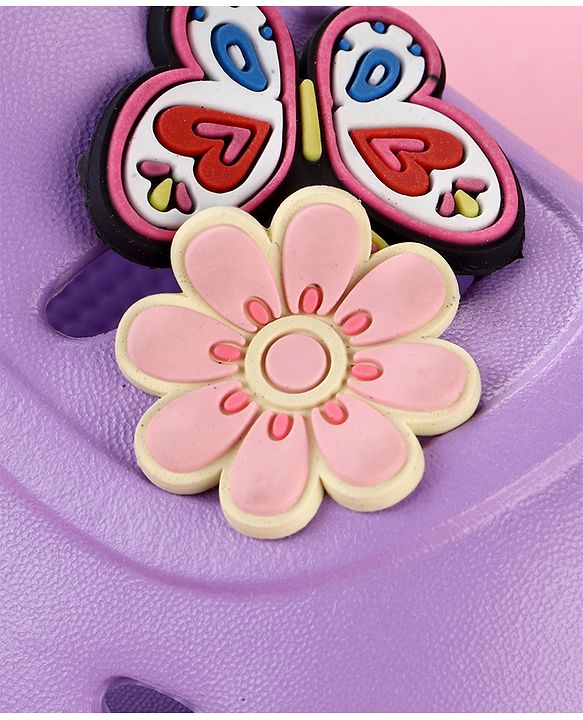 Cute Walk by Babyhug Clogs with Floral & Butterfly Applique & Back Strap - Purple